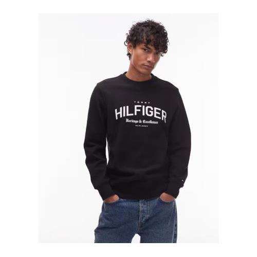 Tommy Hilfiger arch center large logo crew neck sweatshirt in black 148855853