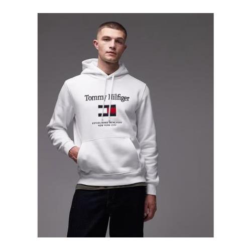 Tommy Hilfiger embroidered flag large center logo hoodie in white 151484326