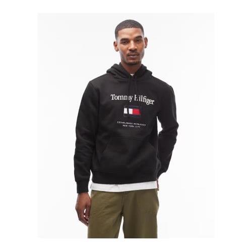 Tommy Hilfiger embroidered flag large centre logo hoodie in black 151484270
