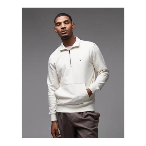 Tommy Hilfiger essential terry quarter zip sweatshirt in cream 154168294
