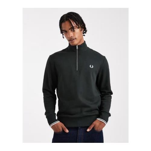 Fred Perry half zip sweatshirt in dark green 150203200