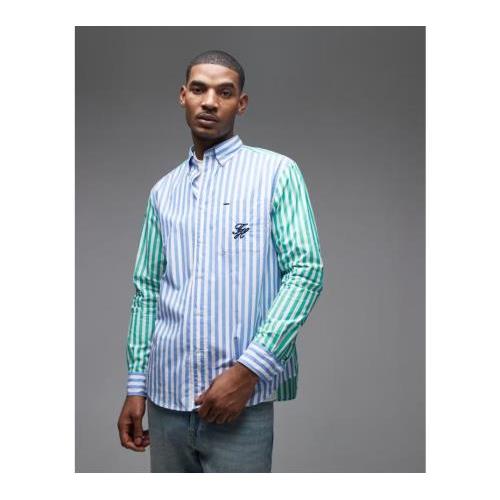 Tommy Hilfiger papertouch shirt in green & blue stripe 154168255