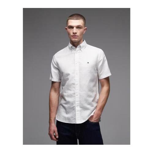 Tommy Hilfiger linen blend short sleeve shirt in white 154168286