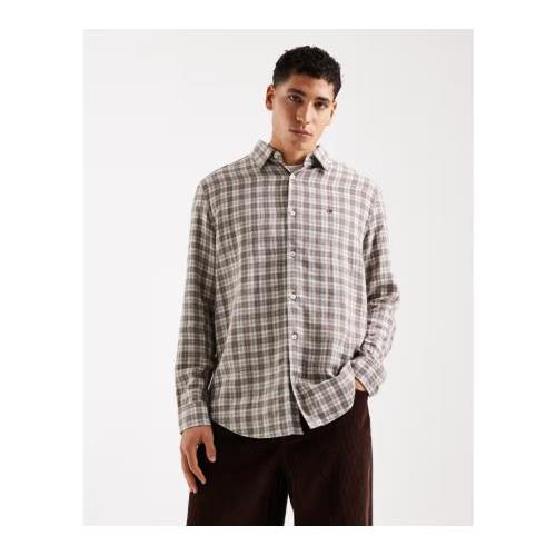 Tommy Jeans linen blend shirt in brown plaid 154147655